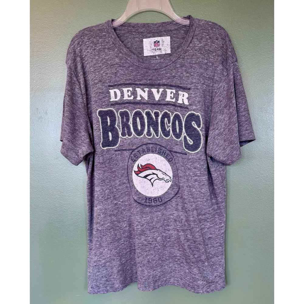 NFL Team Apparel Denver Broncos Heather Grey Graphic T-Shirt Mens Large